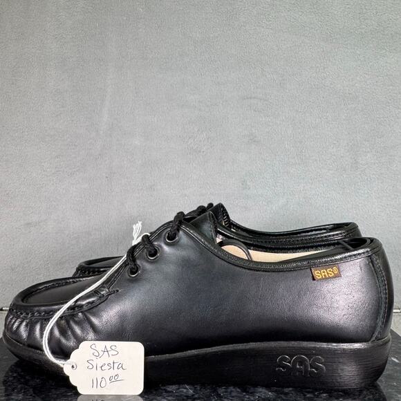 SAS Siesta Lace Up Loafer Black Leather Women’s Size 7M US New - Picture 1 of 9